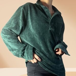 ZARA Corduroy Half Button Up - Forest Green -  Mens Small